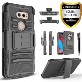 LG V30 Case, Dual Layers [Combo Holster] Case And Built-In Kickstand Bundled with [Premium Screen Protector] Hybird Shockproof And Circlemalls Stylus Pen (Black)